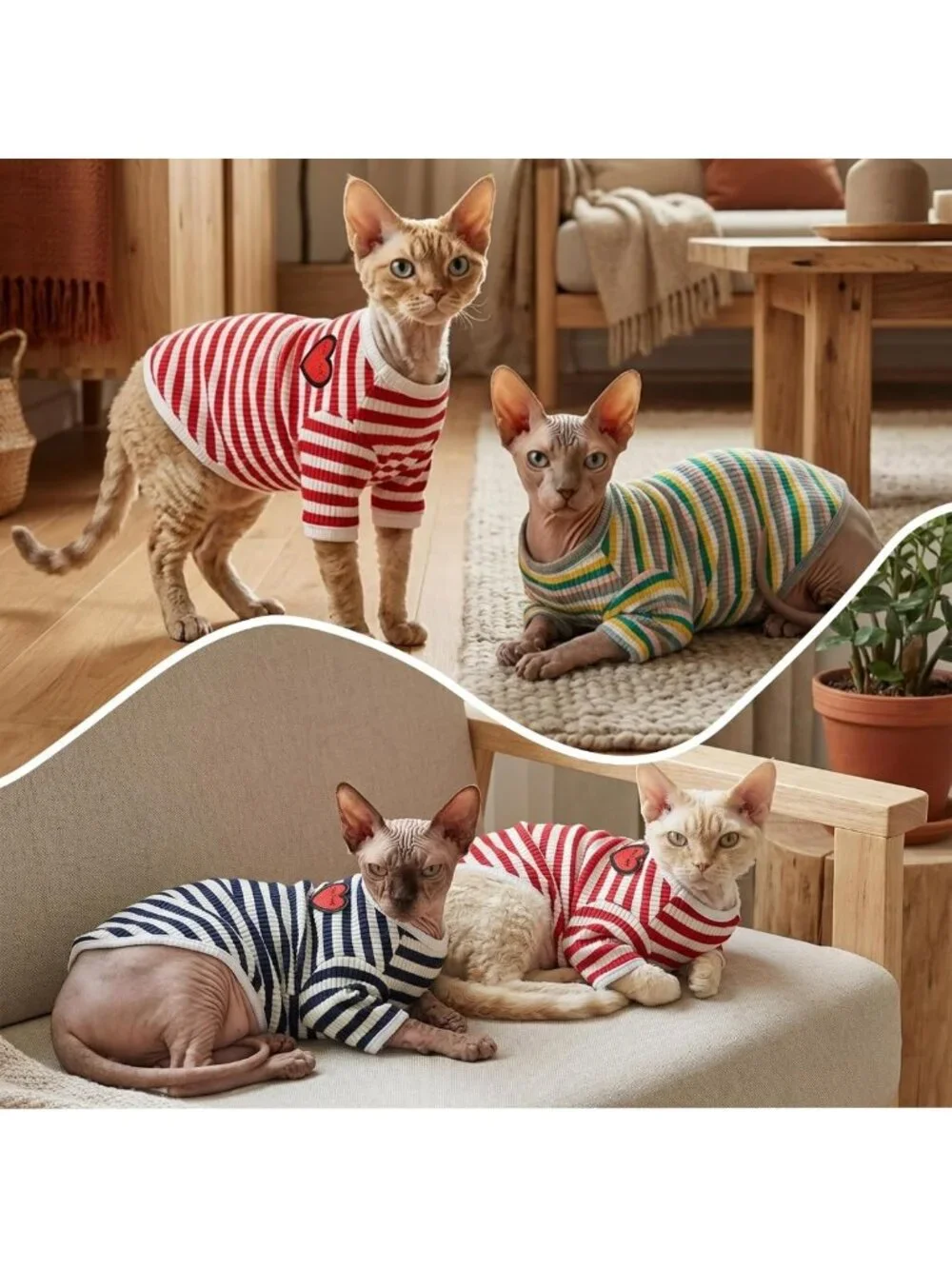 Stylish Hairless Cat Shirt - Breathable Stripe Vest for Everyday Comfort